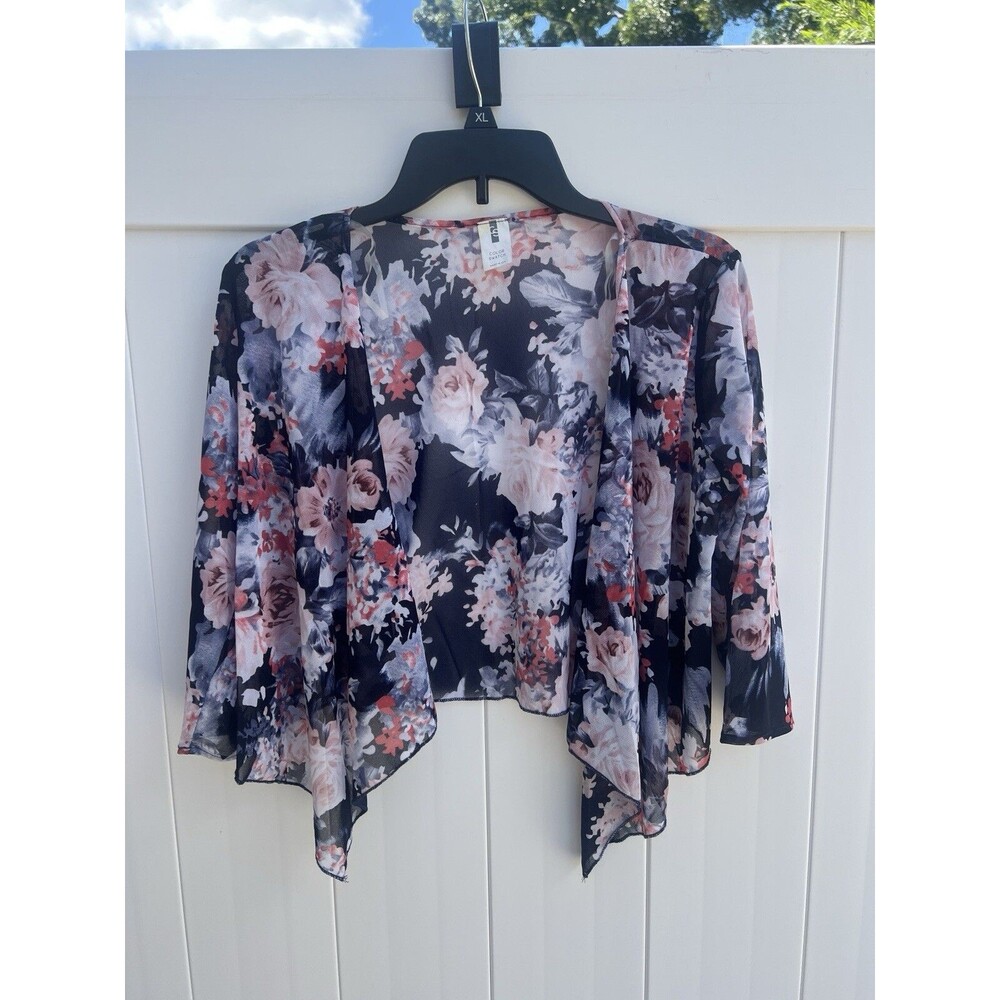 Color Swatch Womens Open Front Sheer Cropped Cardigan Floral Sz Small